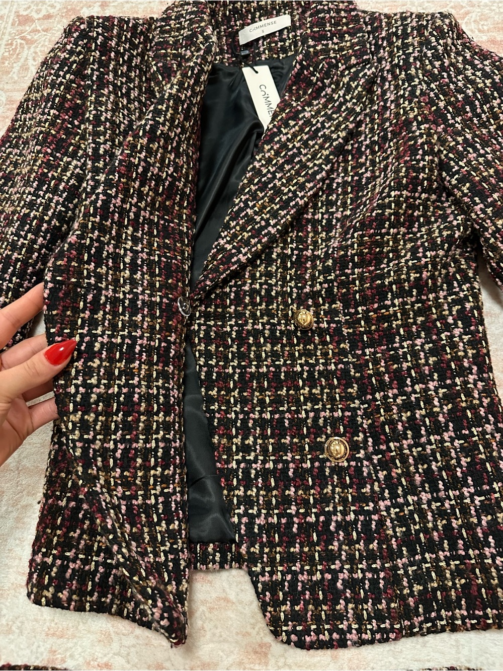NWT 🥀 Commense Tweed Belted Double Breasted Jacket - Picture 8 of 15